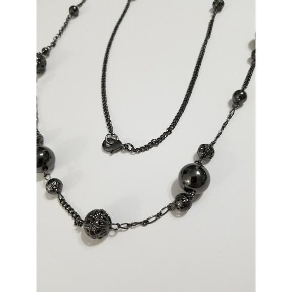 sixty inch black chain and metal beaded necklace n316* - Picture 7 of 12